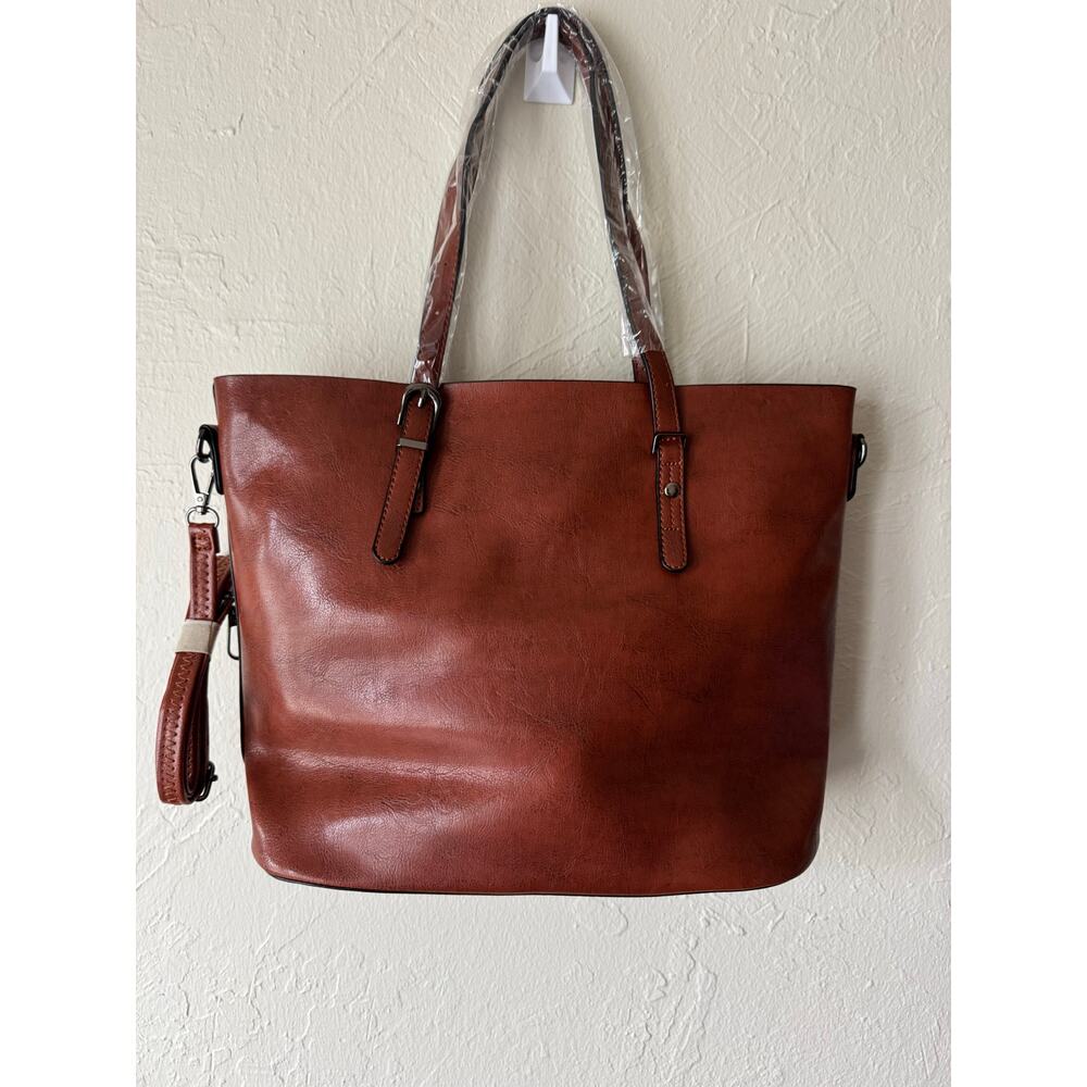 NWOT Faux Leather Tote with Removable Long Strap in Chocolate Brown - Picture 3 of 8